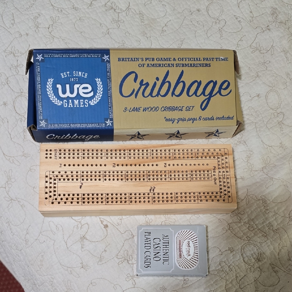 Cribbage Board Set - Blue and Tan
